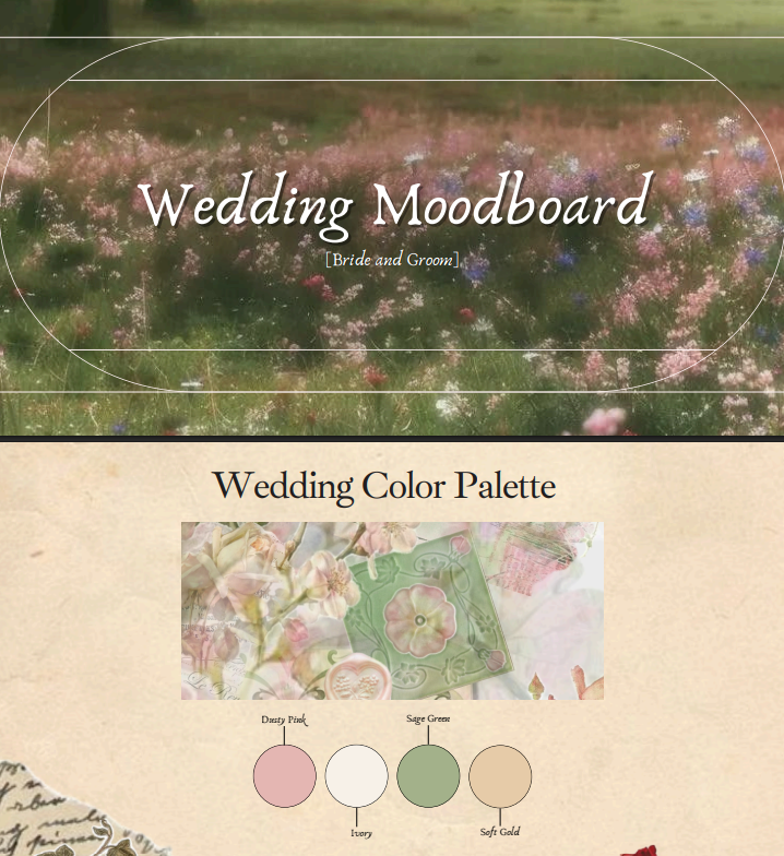 Moodboard Taman Perayaan — palet Pink · Green Garden