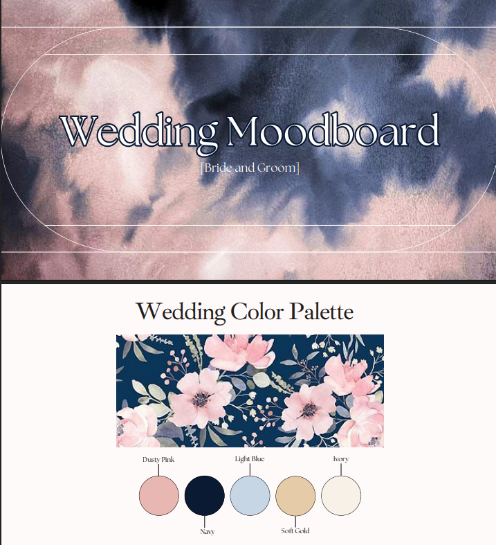 Moodboard Pertemuan Dua Hati — palet Elegant Pink · Navy